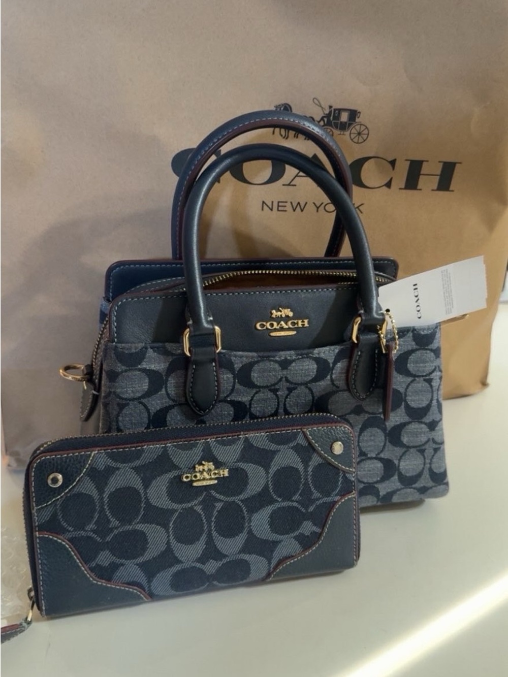 Coach Blue Signature Canvas Satchel with Matching Wallet